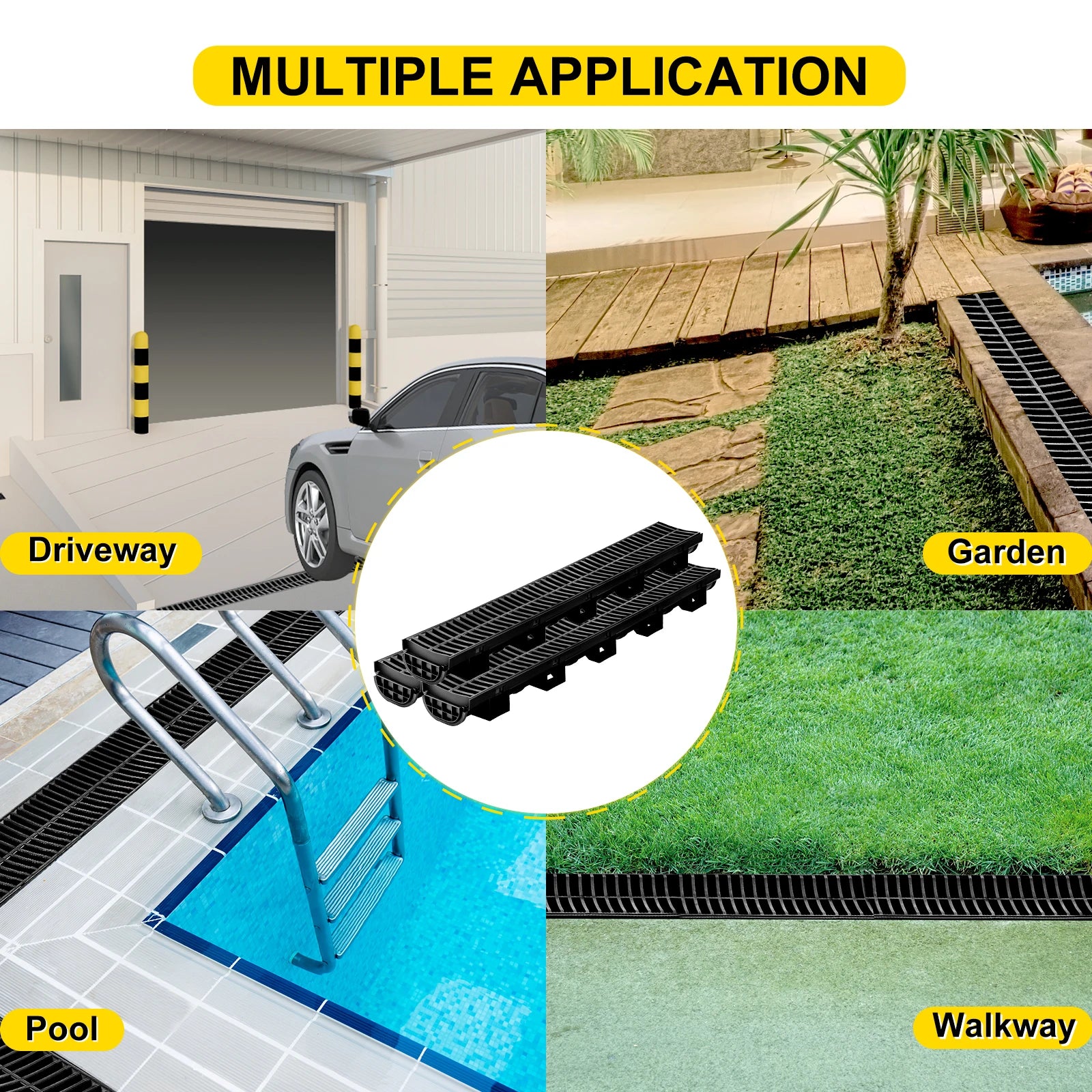 HDPE Trench Drain with Plastic Grate, Class B, 3 or 5 Pack