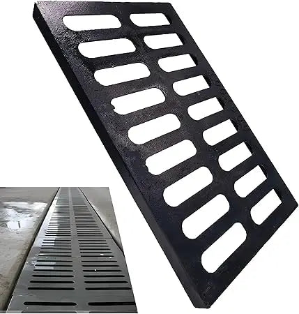 Cast Iron Trench Drain Grate 20x12 Inch, C-Class Heavy Duty Black Rectangular Sewer Cover