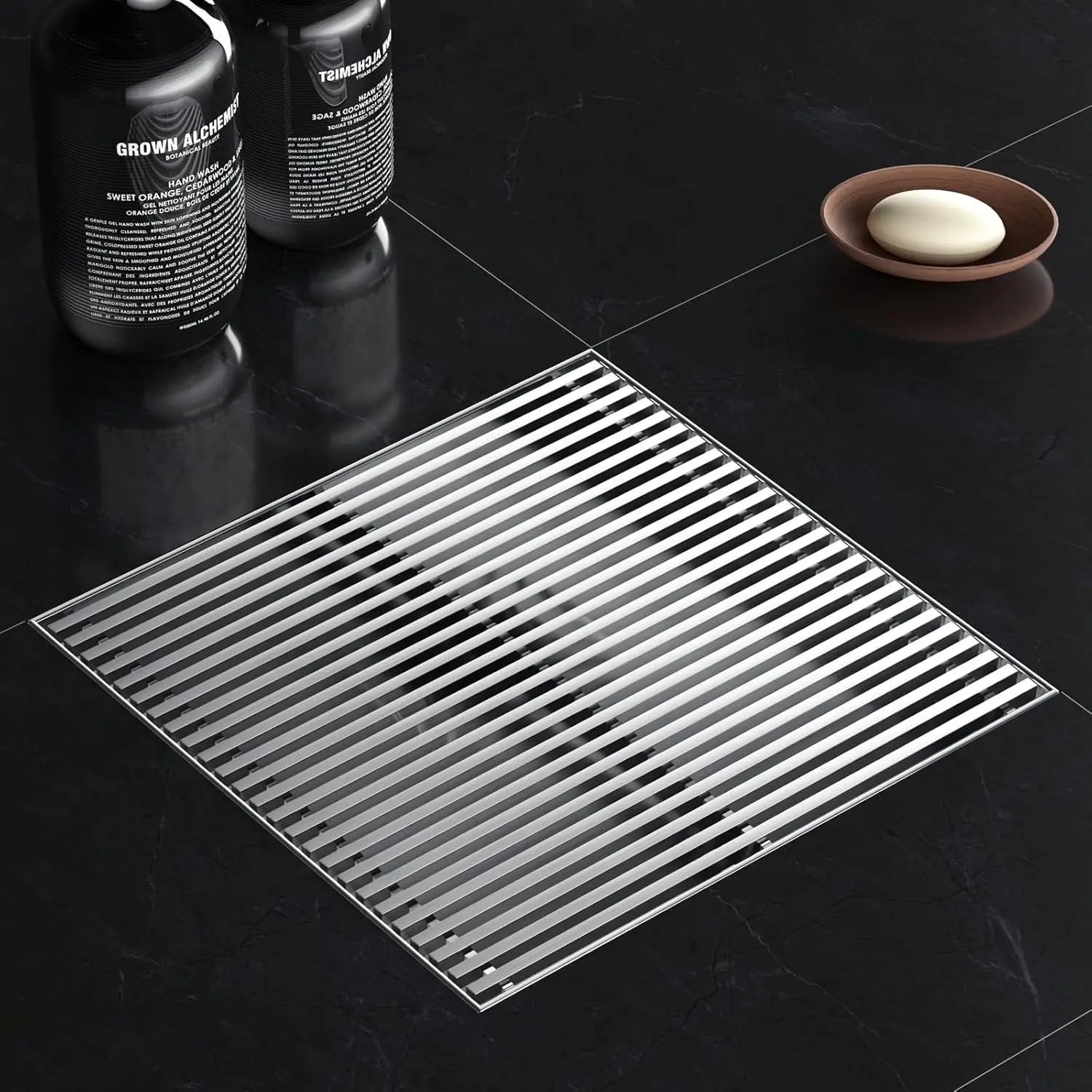 8 Inch Square Shower Drain, Brushed Nickel Wedge Wire Grate 304 Stainless Steel with Hair Strainer