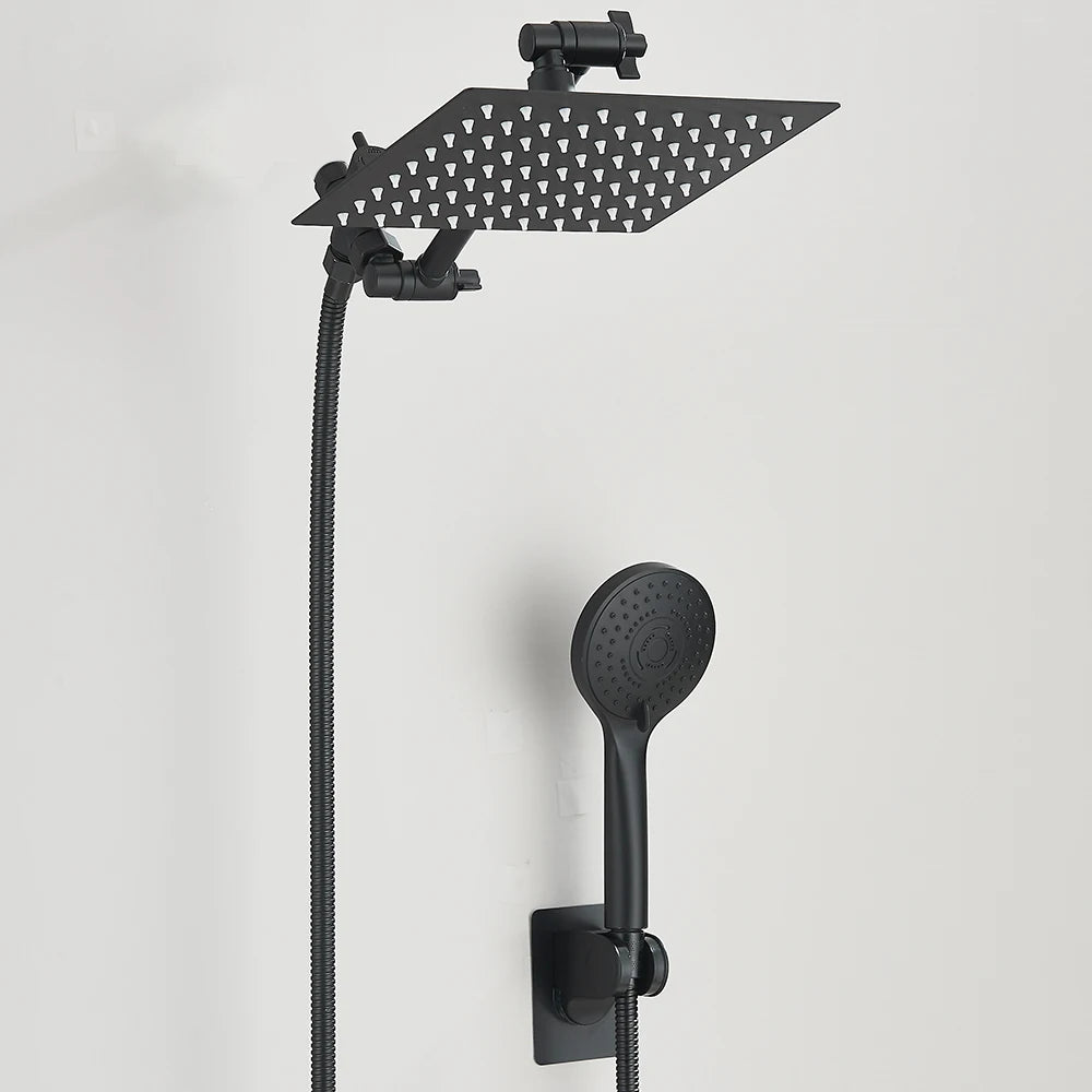 Rain Shower Head Combo 8–12 Inch with Adjustable Extension Arm and 3-Way Handheld Spray