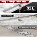 24 Inch Linear Shower Drain, Brushed Stainless Steel V-Shape Floor Drain, cUPC Certified