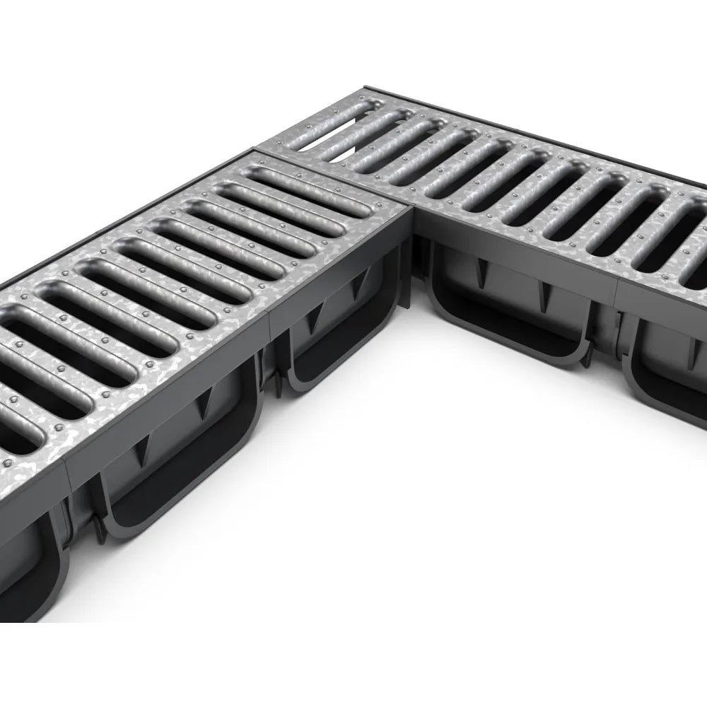 4 Inch Trench Drain Channel 39.4 In Sections with Galvanized Steel Grating, Set of 5
