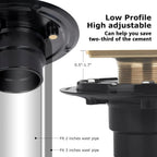 Square Gold Low-Profile Shower Drain Kit, 304 Stainless Steel with Hair Catcher for 2 or 3 Inch Pipe