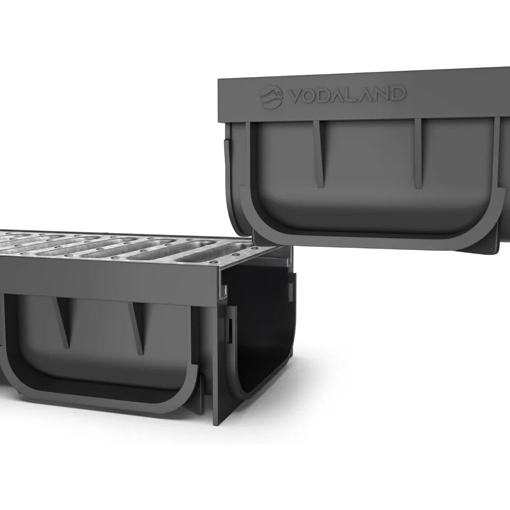 4 Inch Trench Drain Channel 39.4 In Sections with Galvanized Steel Grating, Set of 5