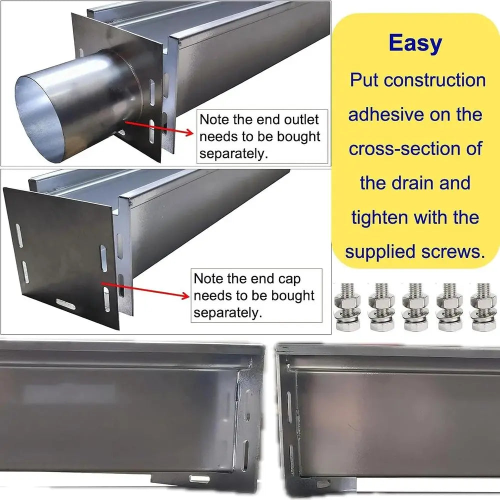 304 Stainless Steel Trench Drain 39.4x5.9x5.5 Inch, B125 Rated with Galvanized Grate for Driveway