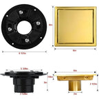 6 Inch Square Shower Drain, Brushed Gold 304 Stainless Steel with Flange