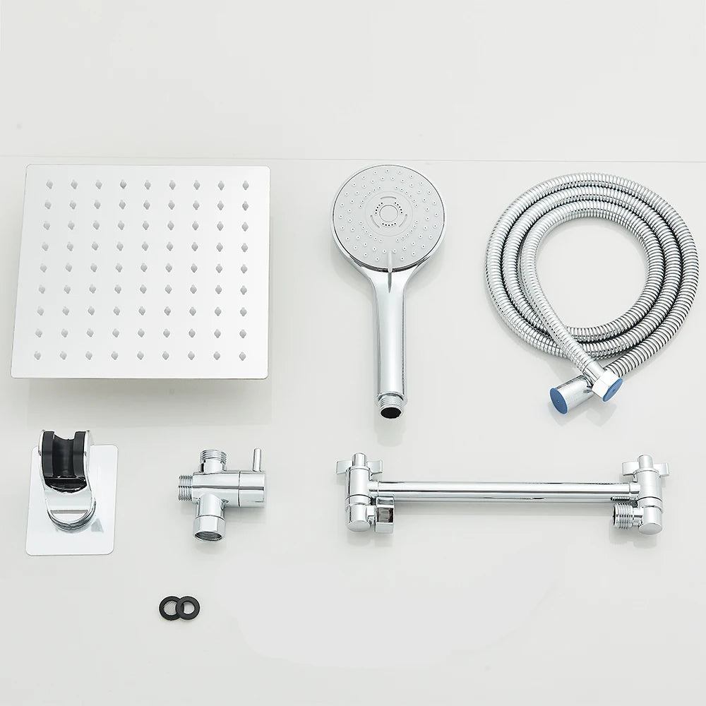 Rain Shower Head Combo 8–12 Inch with Adjustable Extension Arm and 3-Way Handheld Spray