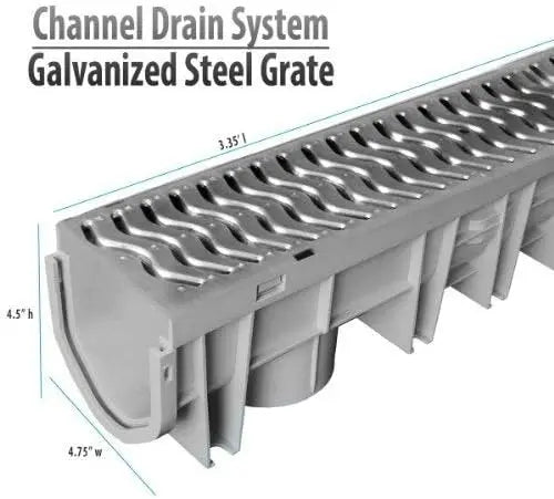 Heavy-Duty Channel Drain with Steel Grate, 3-Pack for Driveway and Trench Water Management