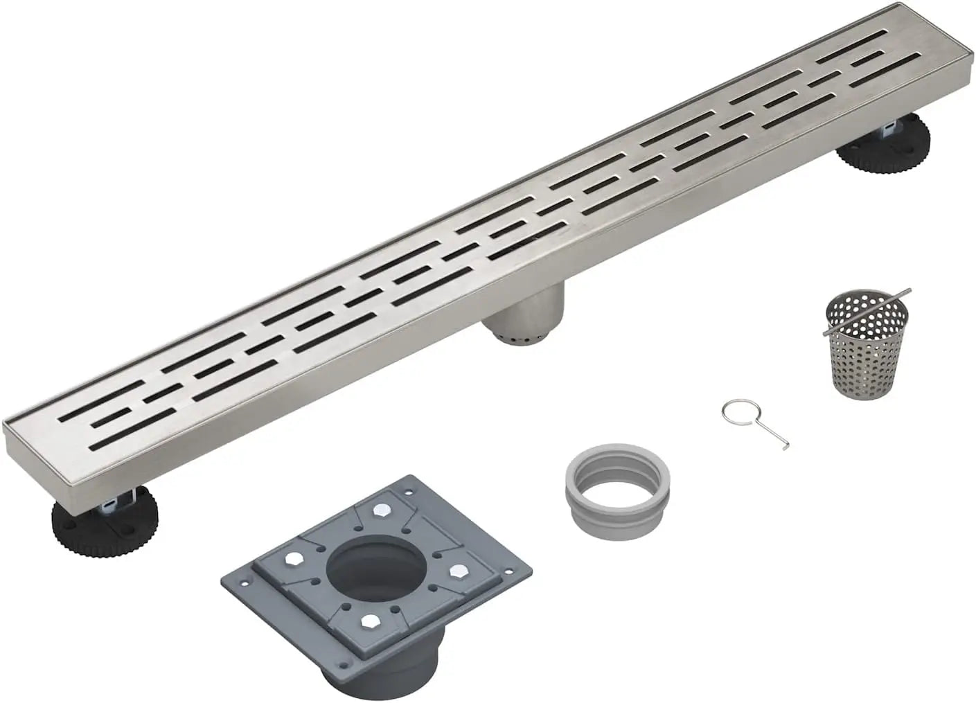 28 Inch Linear Shower Drain with Base, cUPC Certified 304 Stainless Steel with Removable Cover and Hair Strainer