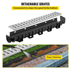 HDPE Trench Drain System 3x39 Inch with Metal Grate, 5.9x5.1 In Channel for Garage and Driveway