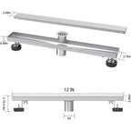 12 Inch Linear Shower Drain with Reversible Flat and Tile Insert Cover, Stainless Steel