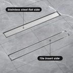 12 Inch Linear Shower Drain with Reversible Flat and Tile Insert Cover, Stainless Steel