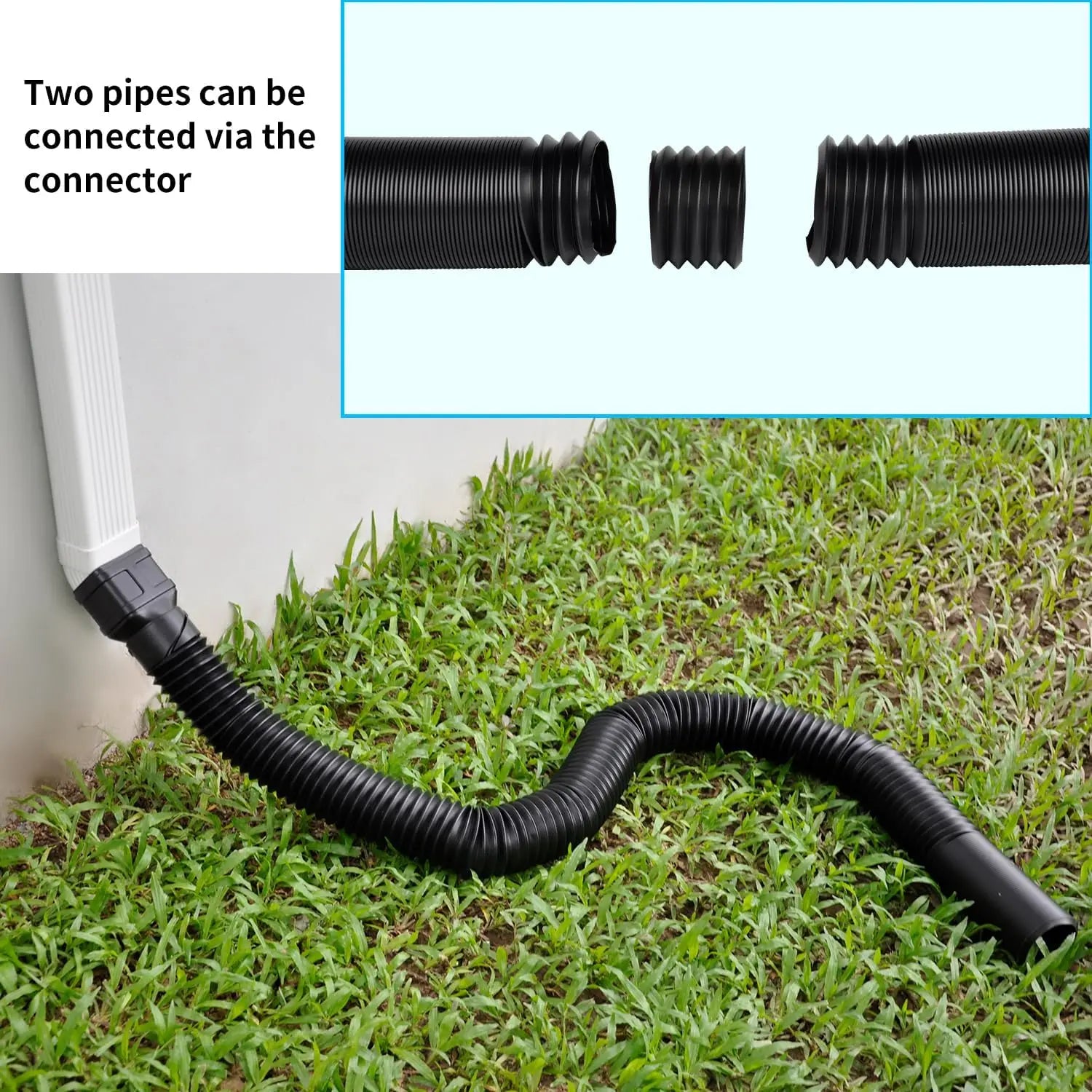 Flexible Gutter Downspout Extension 7 Ft, Black 2-Pack for 2x3 and 3x4 Downspouts