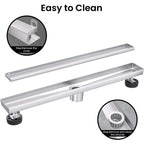 12 Inch Linear Shower Drain with Reversible Flat and Tile Insert Cover, Stainless Steel
