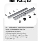 24 Inch Linear Shower Drain, Brushed Nickel Tile Insert Grate 304 Stainless Steel with Adjustable Feet