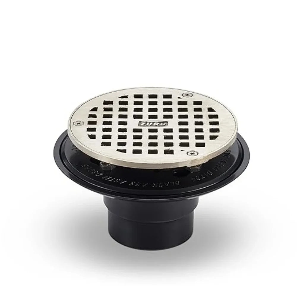 5 Inch Round Shower Drain, Adjustable ABS Body with Nickel Head Assembly and 2 Inch Outlet
