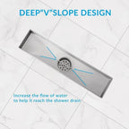 Linear Shower Drain with Removable Cover, Hair Strainer and Adjustable Leveling Feet