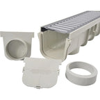 Deep Profile Channel Drain Kit 5 Inch with Galvanized Steel Grates, End Caps and Outlet, 39 In
