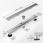 30 Inch Linear Shower Drain, Stainless Steel with Reversible Cover and Hair Strainer