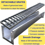304 Stainless Steel Trench Drain 39.4x5.9x5.5 Inch, B125 Rated with Galvanized Grate for Driveway