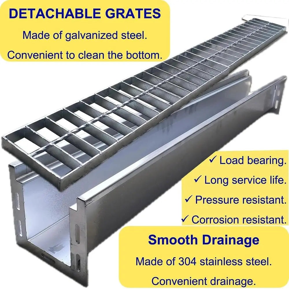 304 Stainless Steel Trench Drain 39.4x5.9x5.5 Inch, B125 Rated with Galvanized Grate for Driveway