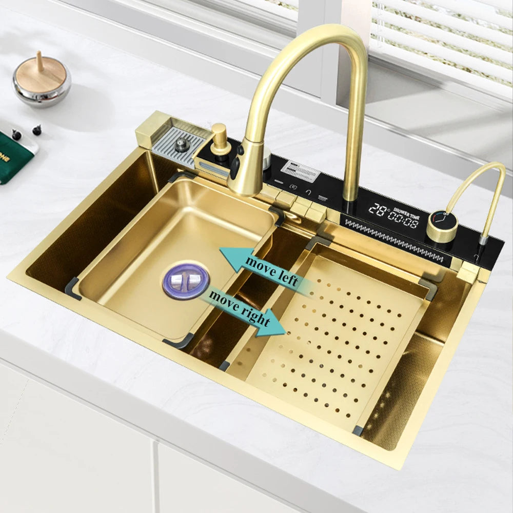 Waterfall Kitchen Sink with Digital Display, Stainless Steel