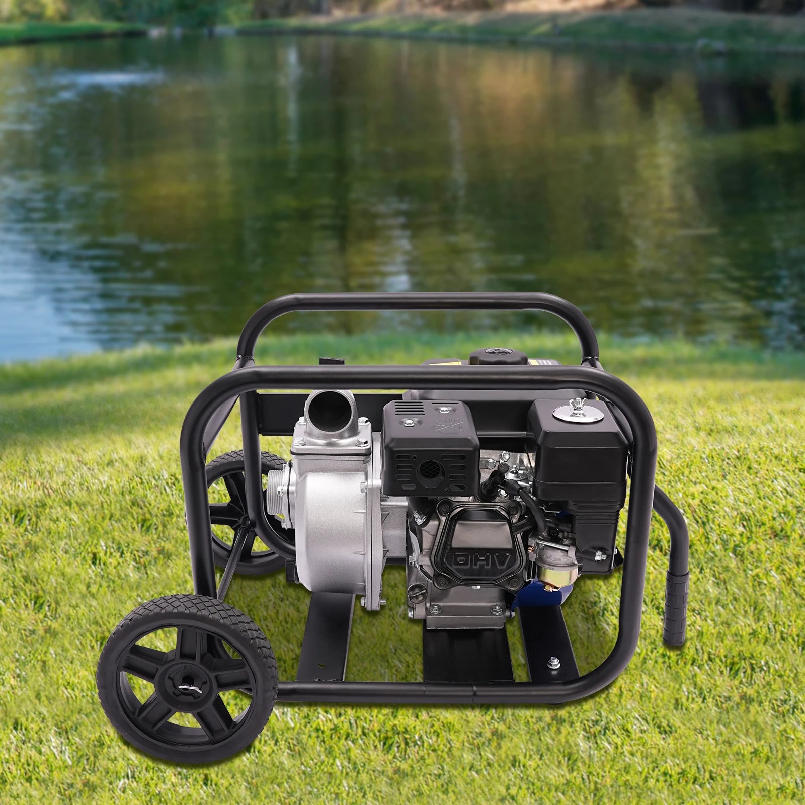 6.5 HP Gasoline Water Pump with Handle and Wheels for Agricultural Irrigation and Drainage