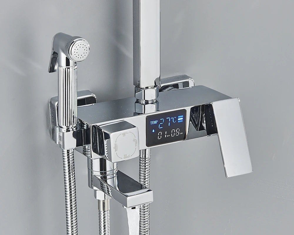 4-Way Thermostatic Shower Faucet with Digital Display and Shelf