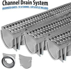 Heavy-Duty Channel Drain with Steel Grate, 3-Pack for Driveway and Trench Water Management