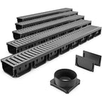 4 Inch Trench Drain Channel 39.4 In Sections with Galvanized Steel Grating, Set of 5