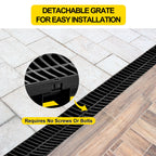 HDPE Trench Drain with Plastic Grate, Class B, 3 or 5 Pack