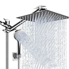 Rain Shower Head Combo 8–12 Inch with Adjustable Extension Arm and 3-Way Handheld Spray