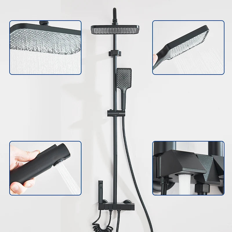4-Function Piano-Key Rainfall Shower System with Digital Display