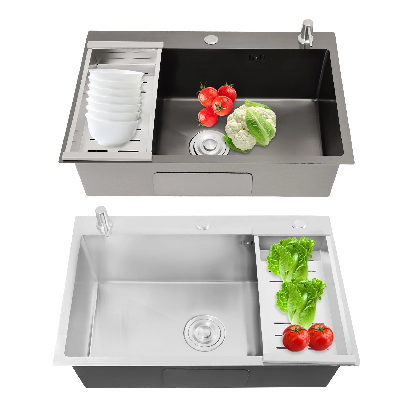 Stainless Steel Kitchen Sink with Soap Dispenser and Drainage Basket, No Faucet