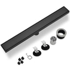 12 Inch Linear Shower Drain, Matte Black with Tile Insert Panels and Hair Strainer