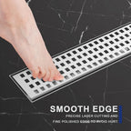 24 Inch Linear Shower Drain, Brushed Nickel Removable Grate and Adjustable Feet for Bathroom and Balcony