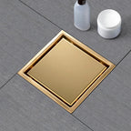 6 Inch Square Shower Drain, Brushed Gold 304 Stainless Steel with Flange