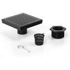 6 Inch Square Shower Drain, Matte Black with Grid Cover and Hair Strainer, cUPC Certified