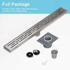28 Inch Linear Shower Drain with Base, cUPC Certified 304 Stainless Steel with Removable Cover and Hair Strainer