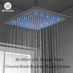 12 or 16 Inch Rainfall Shower Head with LED Color-Change Light, Solid Brass Square