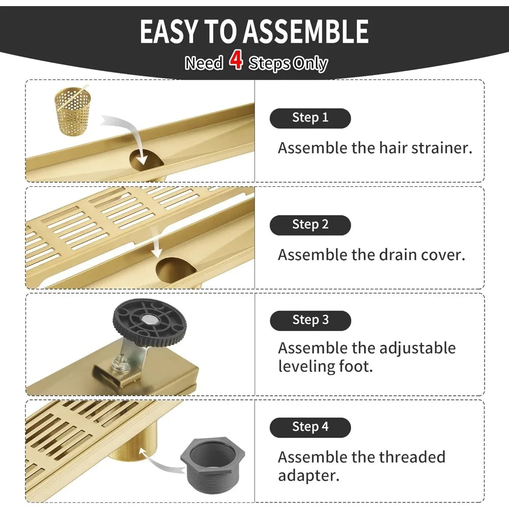 32 Inch Linear Shower Drain, 304 Stainless Steel High-Flow 51 L/Min US Standard Floor Drain