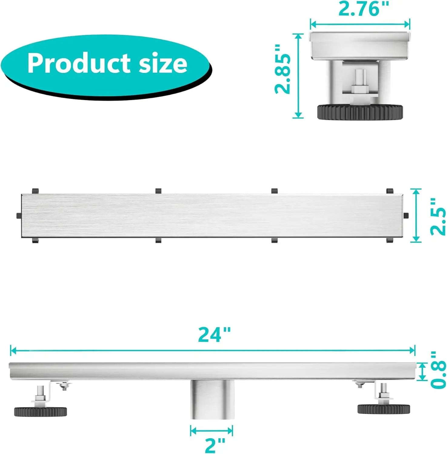 24 Inch Linear Shower Drain, Brushed Stainless Steel with Reversible Cover