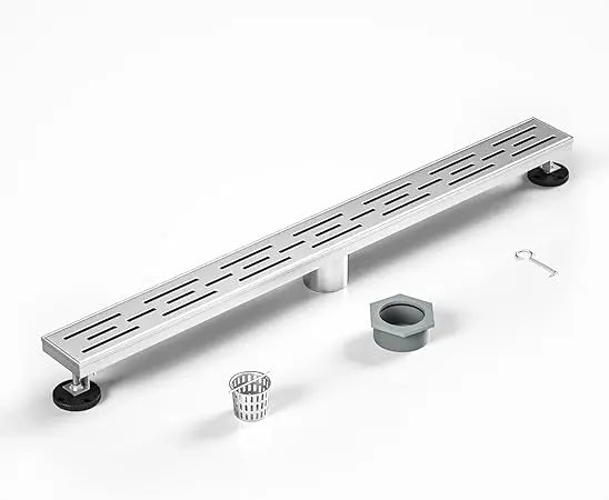 28 Inch Linear Shower Drain, Brushed Stainless Steel with Fast Drainage and Hair Strainer
