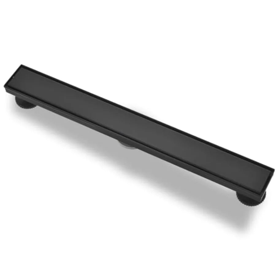 12 Inch Linear Shower Drain, Matte Black with Tile Insert Panels and Hair Strainer