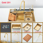 Waterfall Kitchen Sink with Digital Display, Stainless Steel