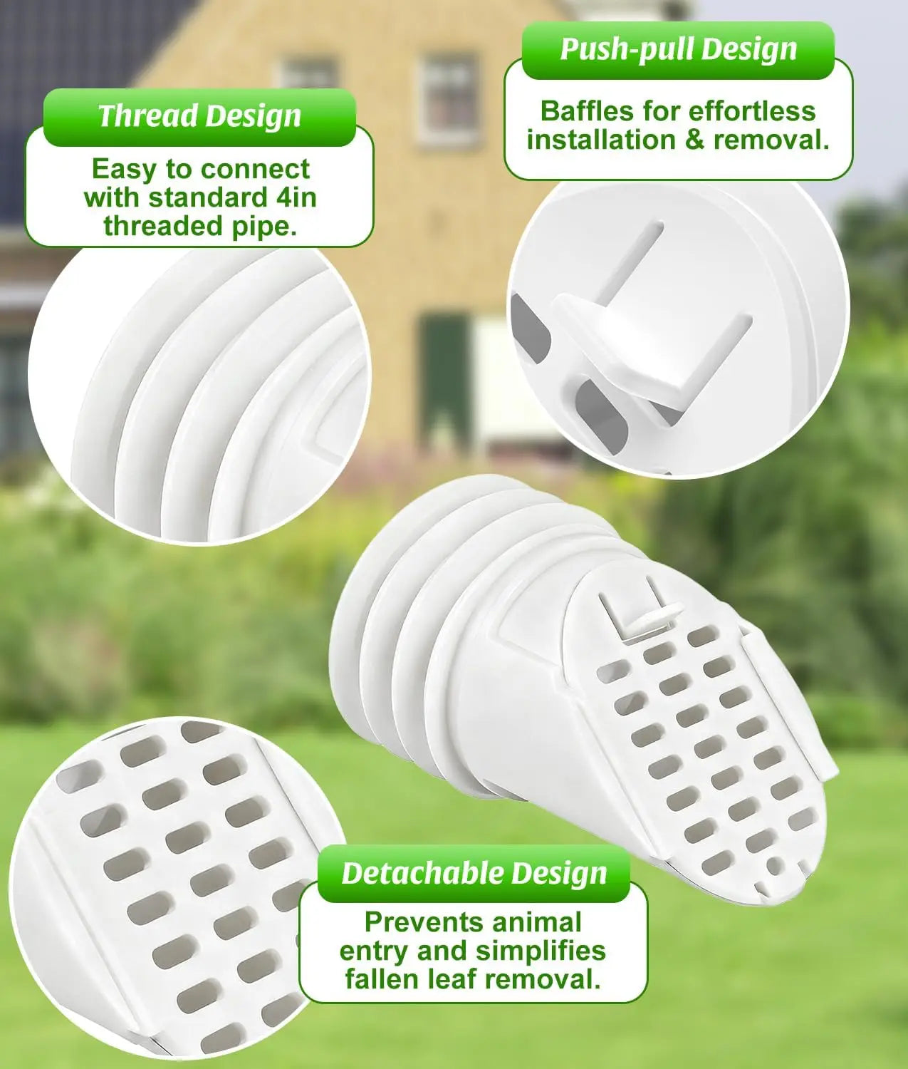 Gutter Downspout Extension Hose Guard 2-Pack, White for Standard 4 Inch Circular Threaded Downspouts