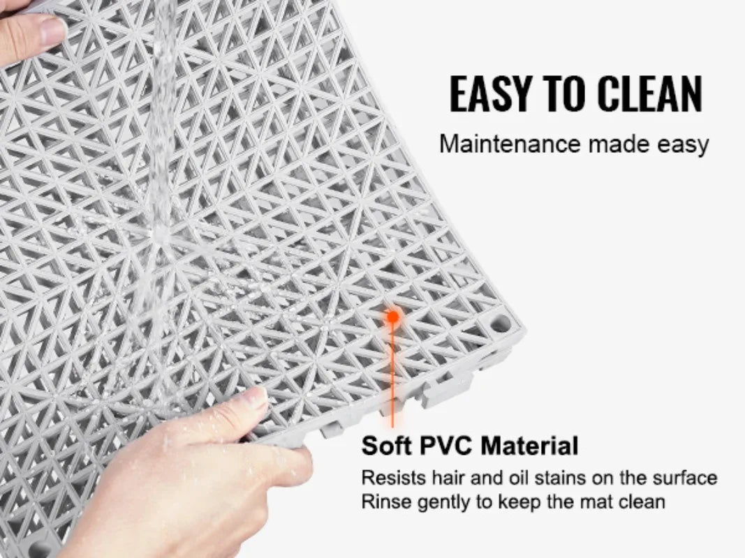 Interlocking Drainage Floor Tiles 12x12 Inch, Soft PVC Non-Slip Gray, 50-Piece Set