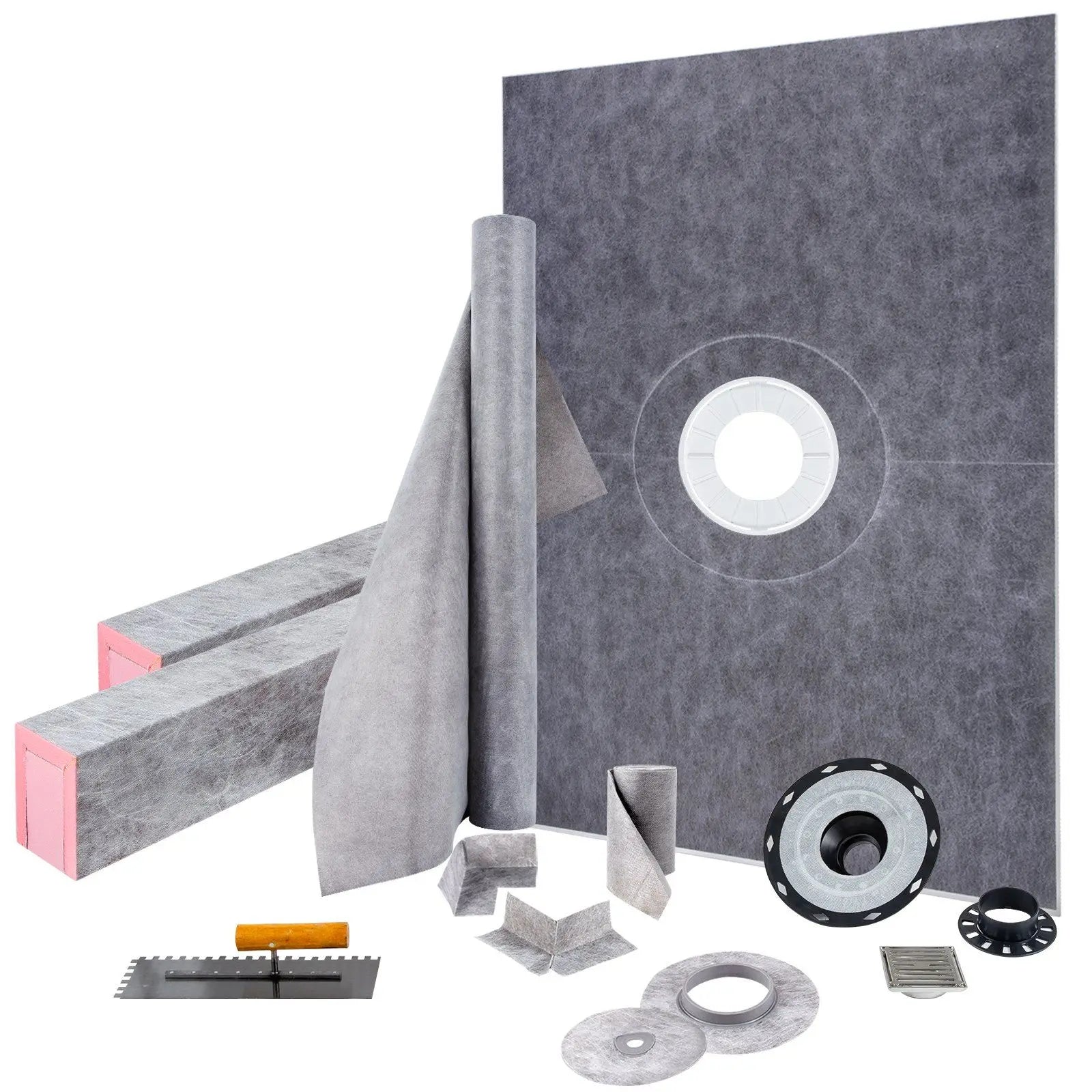 Adjustable Watertight Shower Curb 38x60 in with PVC Flange and Steel Drain Cover