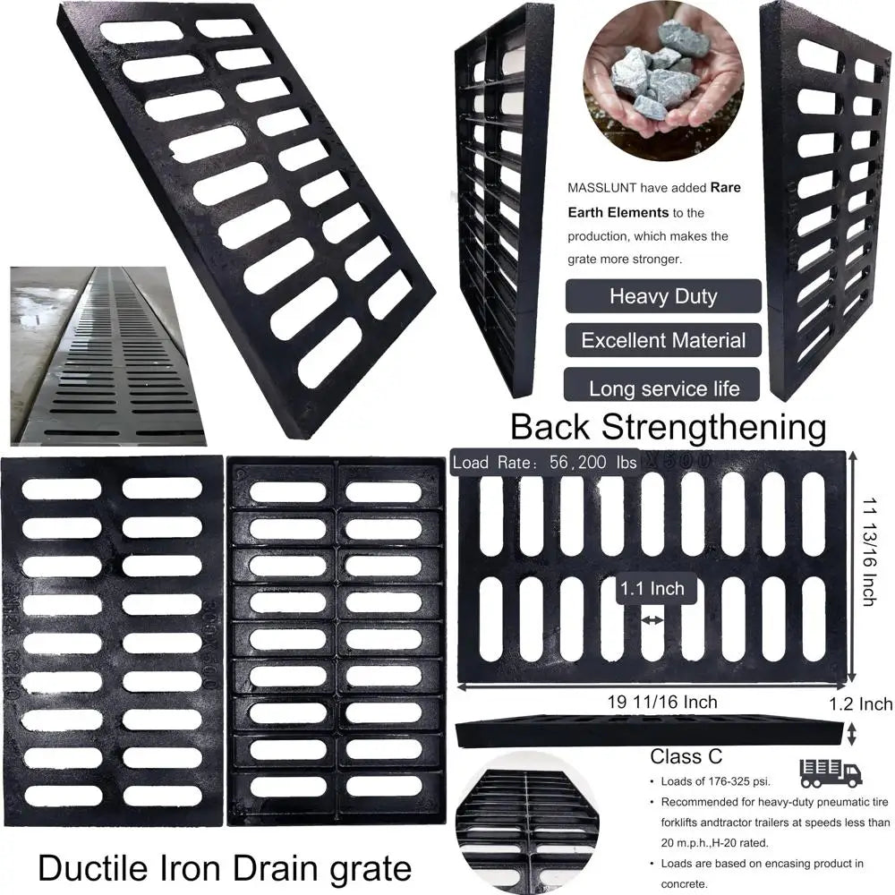 Cast Iron Trench Drain Grate 20x12 Inch, C-Class Heavy Duty Black Rectangular Sewer Cover