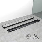 36 Inch Linear Shower Drain, Matte Black Side Outlet with Tile Insert and Hair Strainer